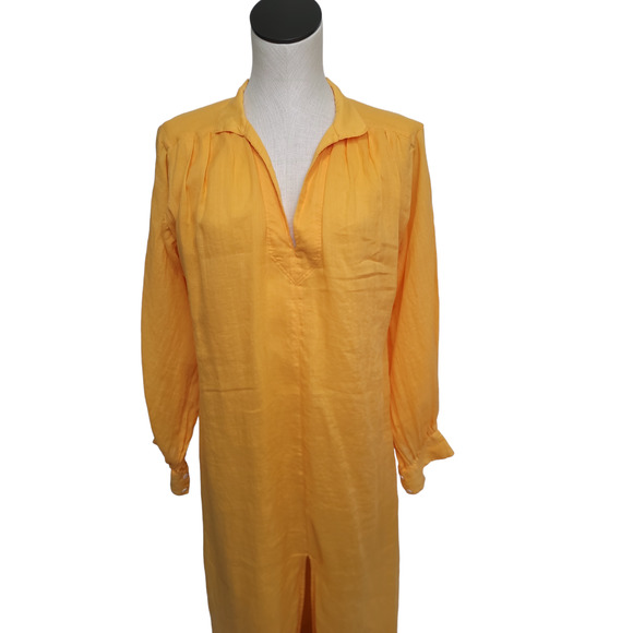 Frame Pleated Long-Sleeve Kaftan Maxi Dress in Yellow Orange Womens Small - Picture 4 of 11